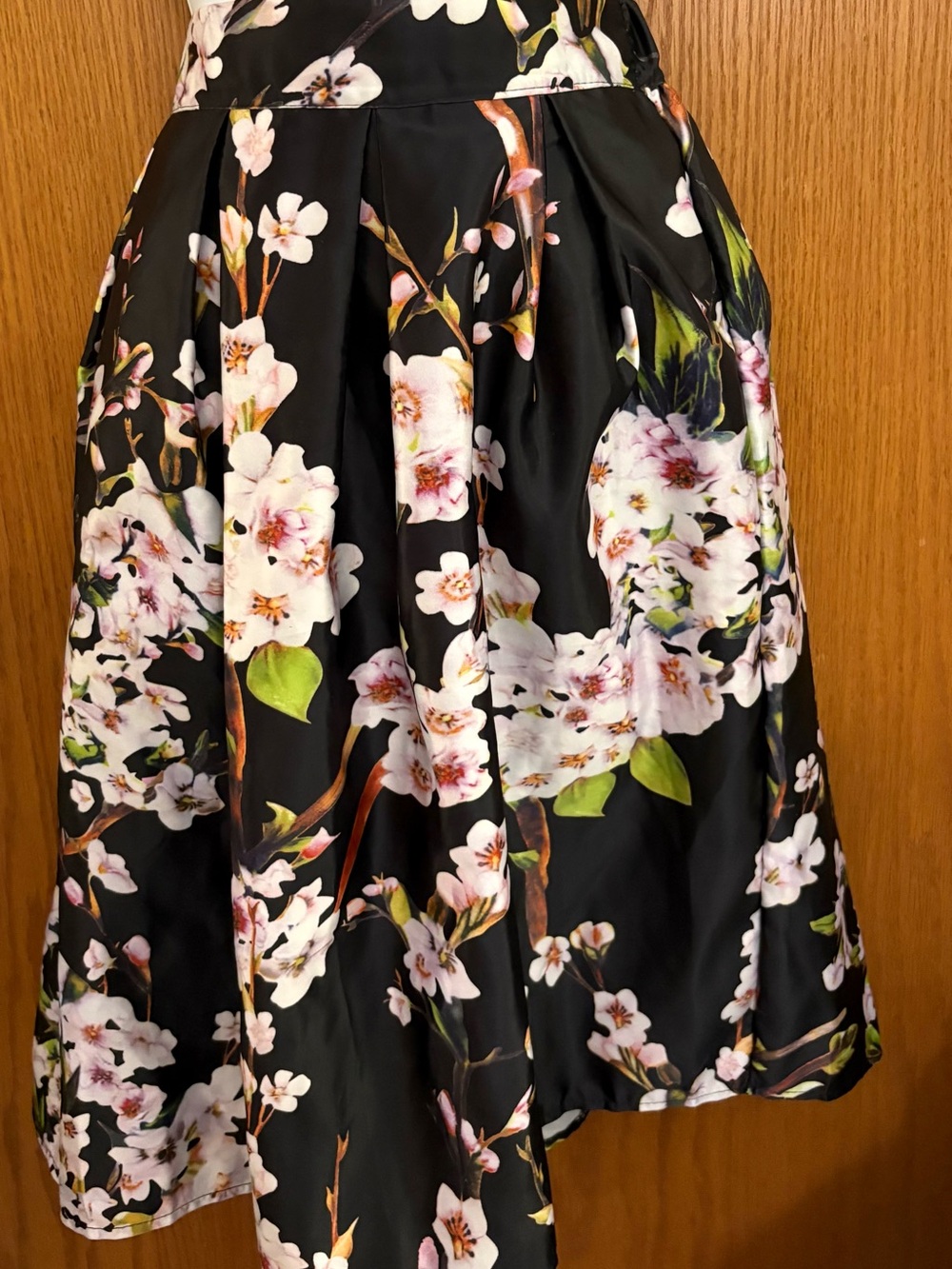 Choies Black Floral A-Line Midi Skirt with Pink and Green Accents - Picture 2 of 6